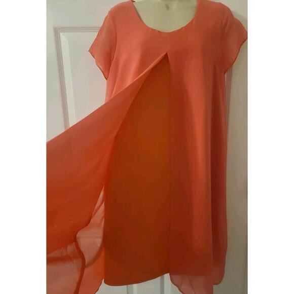 Women's Sheer Overlay Dress - Petite Medium- Coral- New Direction - Picture 2 of 7